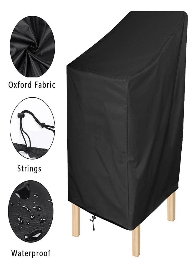 ANMINY Waterproof Patio Chair Covers UV-Resistant Windproof Outdoor Barstools Chair Cover Stackable Lawn High Back Dining Chair Furniture Protector with Storage Bag - Black, Pack of 2 - Image 2